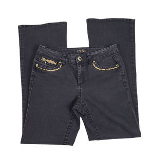 Cache Black Jeans Animal Print Faux Leather Trim Black 6